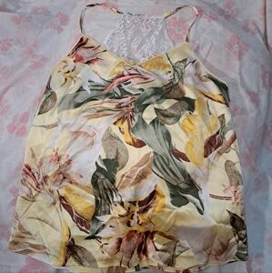 Soft Yellow Silk/laced thin strapped Top.